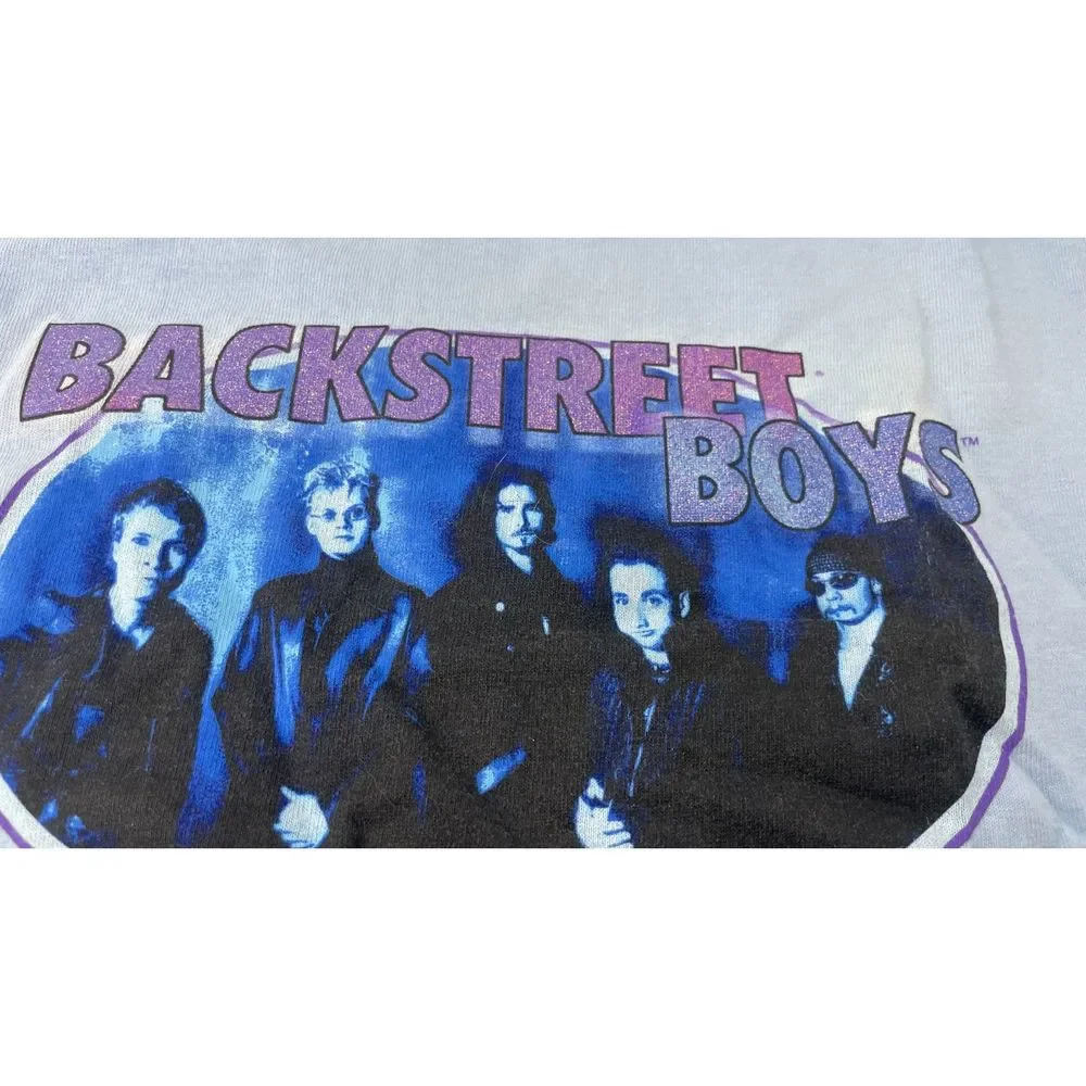 Vintage 2000 Backstreet Boys Band Tour Tee Shirt Light Blue Large Youth Unisex - Picture 3 of 6
